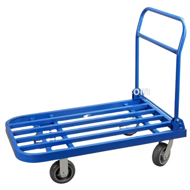 Warehouse portable carrying goods hand pushing mobile small truck flat warehouse trolley