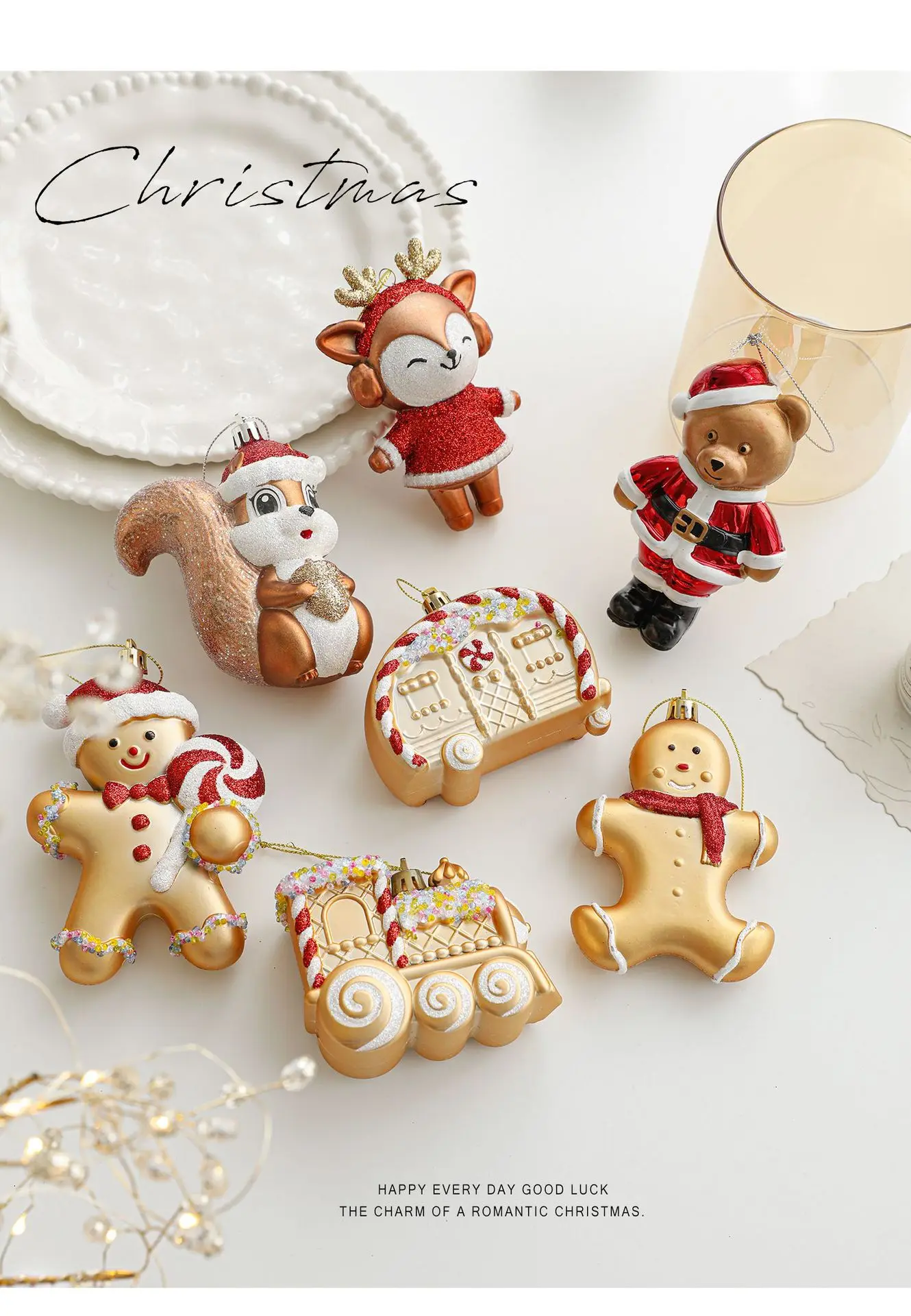 product vintage cute  fox squirrel christmas decor gingerbread man snowman christmas tree ornament diy hanging decor for party decor-2
