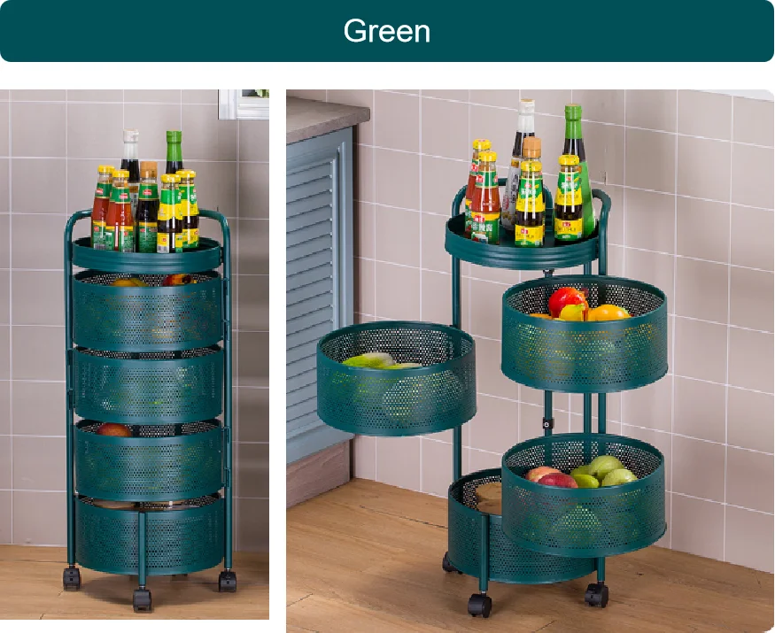 5 Layers Kitchen Multi-Layer Rotating Trolleys Living Fruit Vegetable Storage Rack