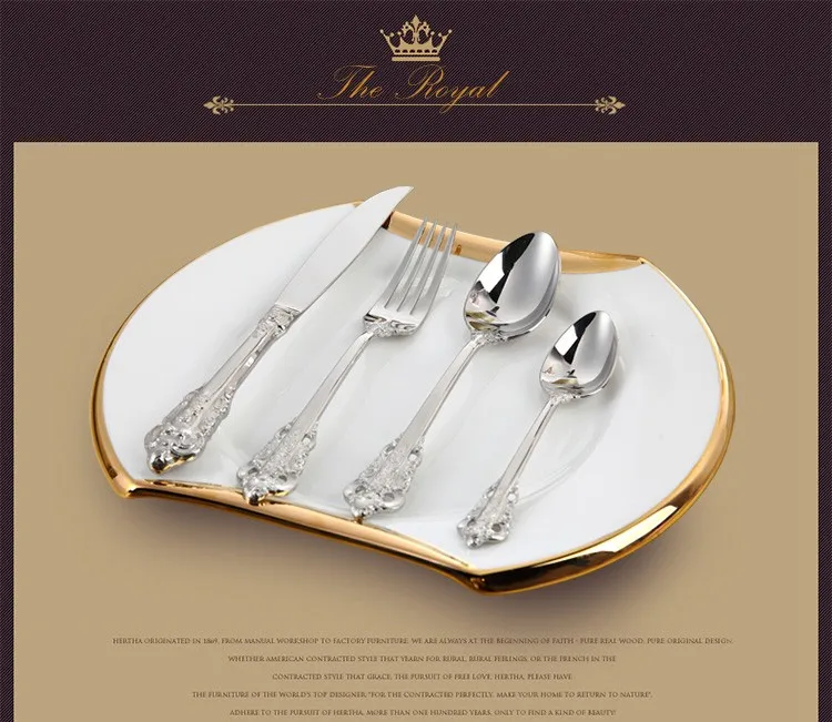 เครื่องเงินสแตนเลสสตีลช้อนและชุดส้อมตกแต่งงานแต่งงานย้อนยุคโรงแรมมีด 15