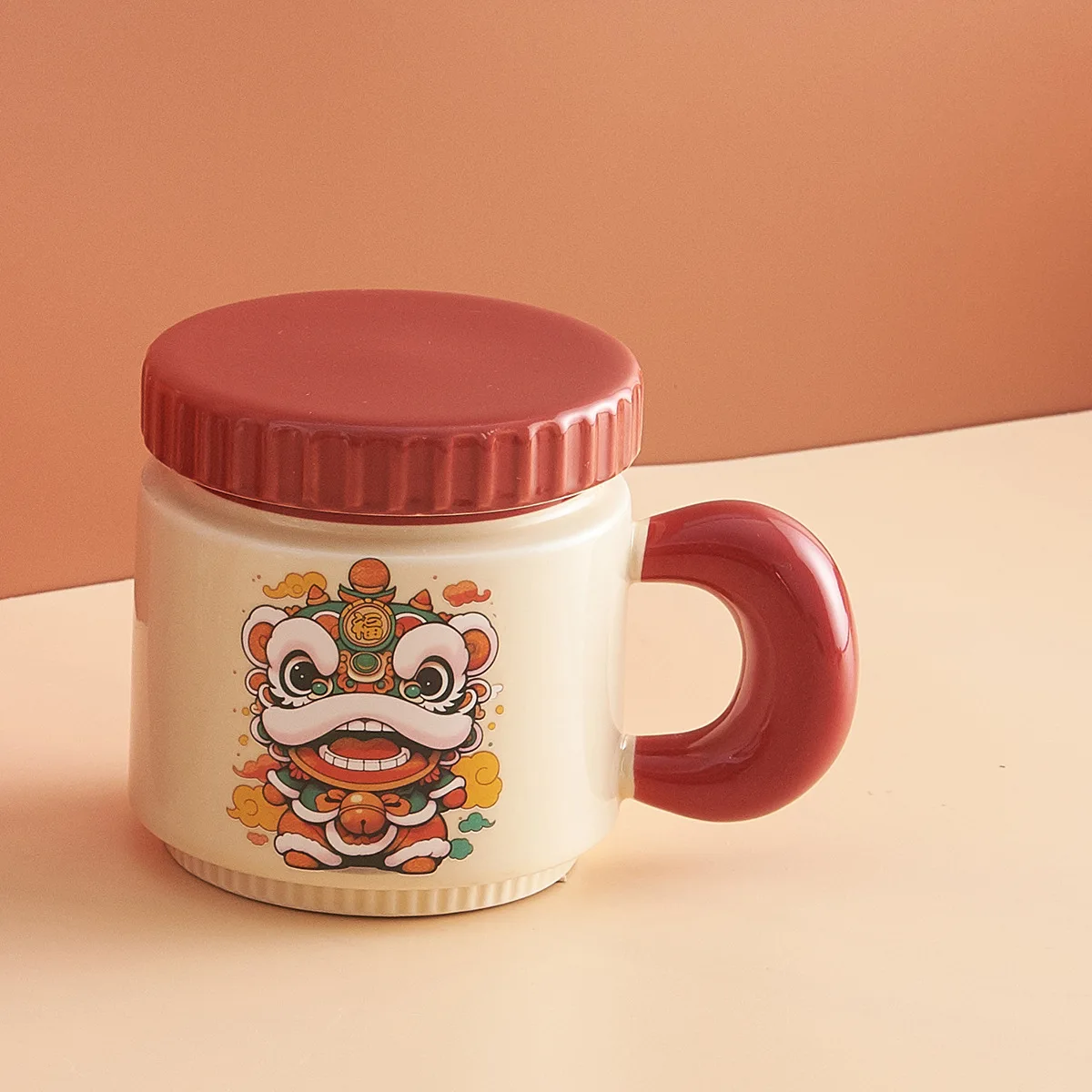 product high quality custom beautiful portable luxury original lion dance ceramic mug gift box classic design ceramic cup-7