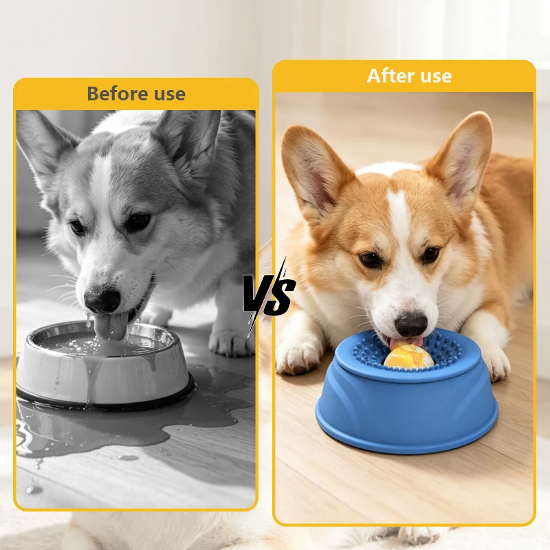 Eco-friendly Silicone Indoor Slow Feeder Licking Bowl with Rolling Ball for Cats & Dogs Slow Pet Eating Easy Clean