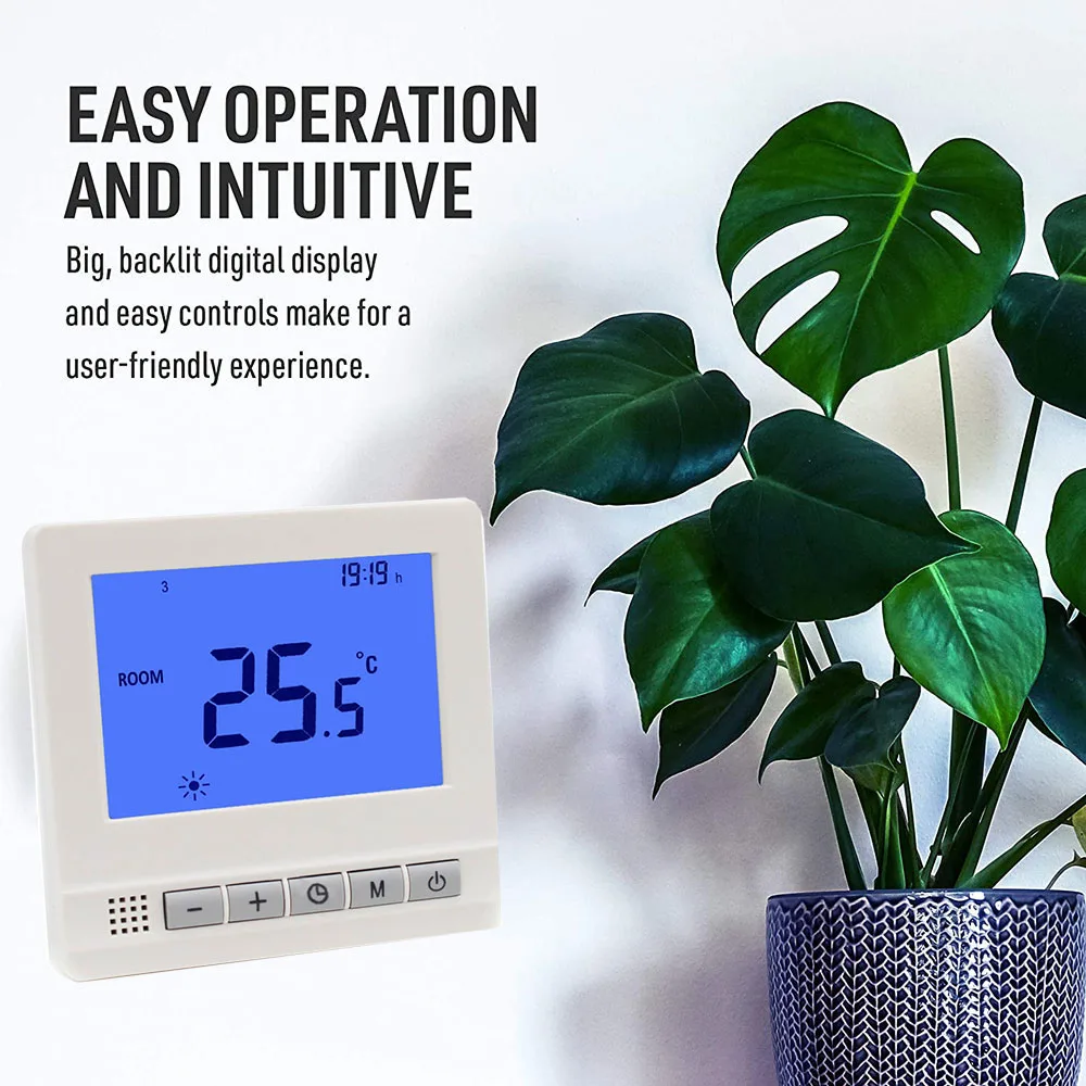 Termostatos eléctricos de calefacción por suelo radiante programables 16A,  termostato digital controlador de temperatura ambiente, calefacción de  habitación LCD, funciona con pilas : : Bricolaje y herramientas