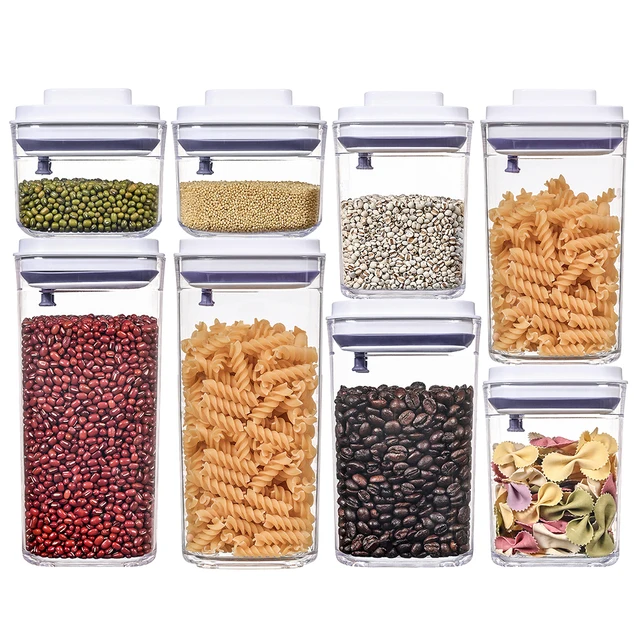 8-Piece Pop Container Set Airtight Storage Containers Kitchen Food Organizer Box And Bins Plastic Cereal Storage Container