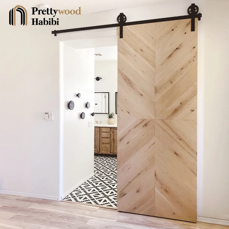 Prettywood Vertical Slat Interior Barn Doors Modern Interior Designs Solid Wooden Sliding Barn Doors supplier