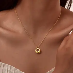 Minimalist 18k Gold Plated Circles Pendant Necklaces Stainless Steel Round Pendant Necklace for Women