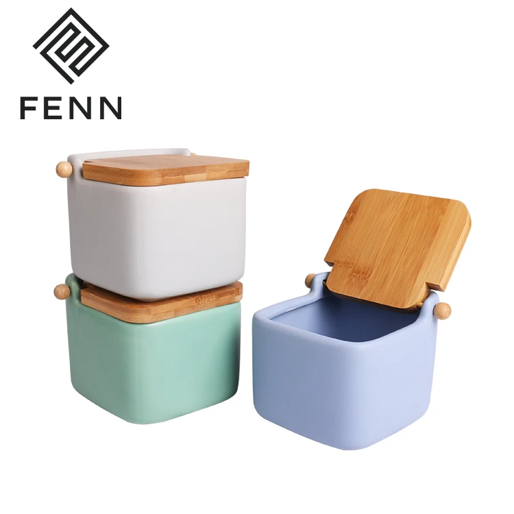 FENN popular wholesale tea canisters / ceramic jar canister with bamboo lid for home and kitchen