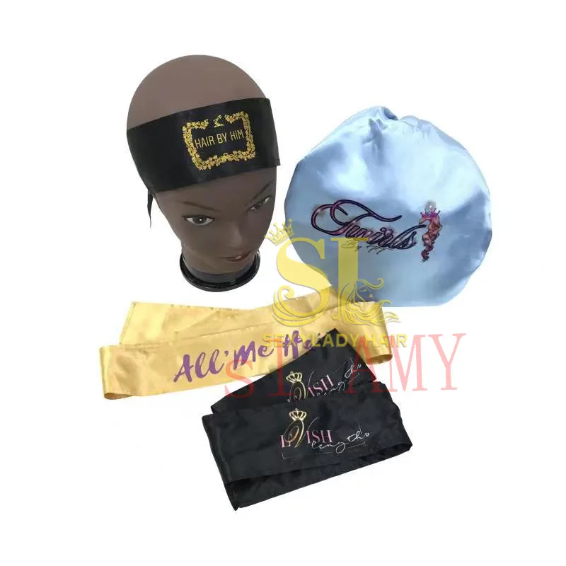 customize logo bonnets and silk wraps hearwrap hair wig edge scarf wholesale