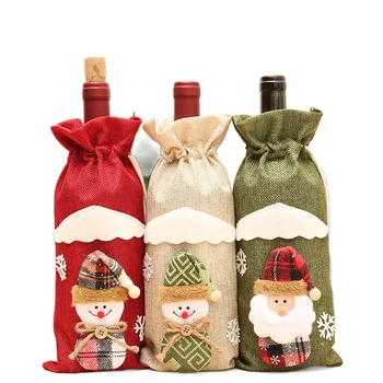 Snowman Santa Claus Christmas Holiday Wine Bottle Dressing Covers Xmas Champagne Bottle Protective Bag for Table Decorations