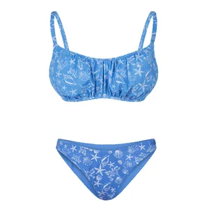 Wholesale Cheap Price New Plaid Printing Sexy Bikini Other Material Bathing Panty and Bra 2 Piece Set for Girls Skin Friendly