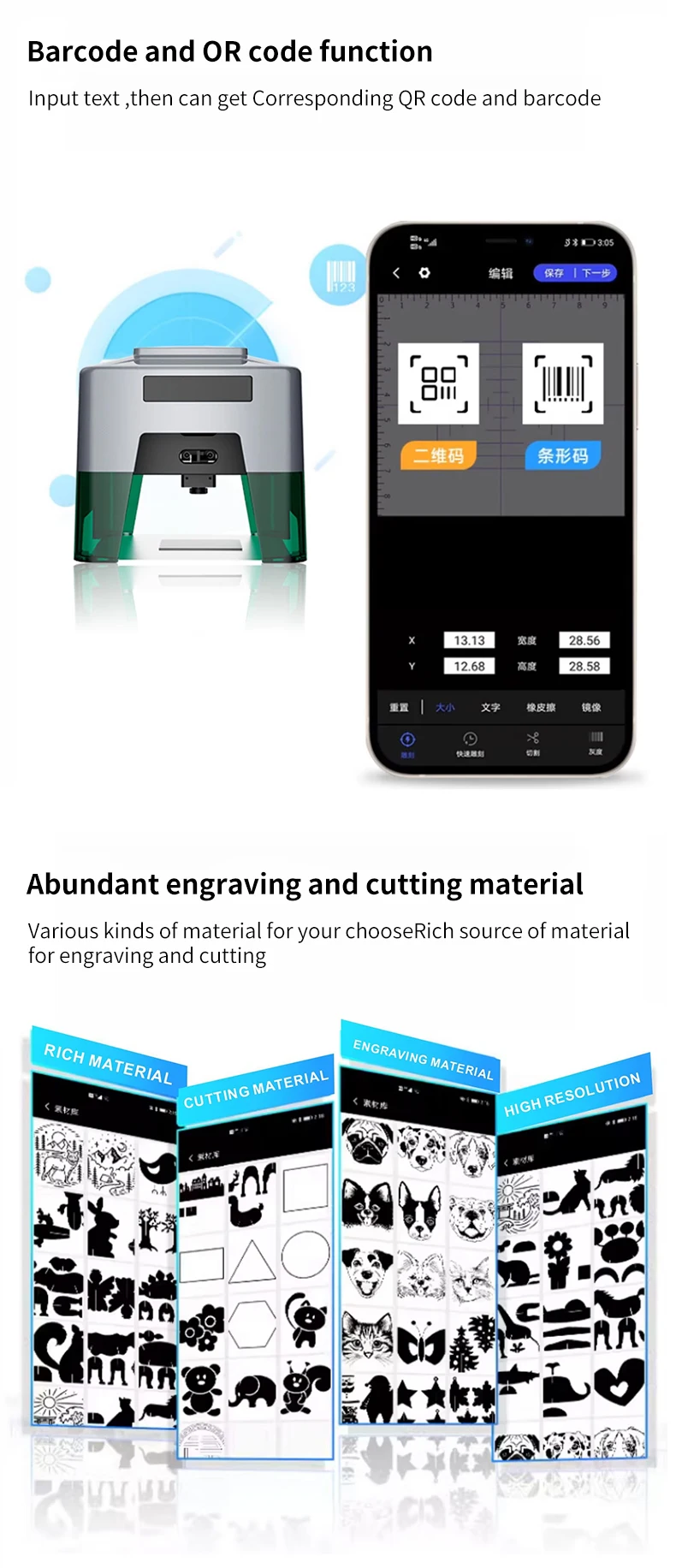 Portable Mini Laser Engraver/Cutter Tool for Wood Acrylic MDF for DIY Artwork Logo BT Connection Laser Engraving Machine