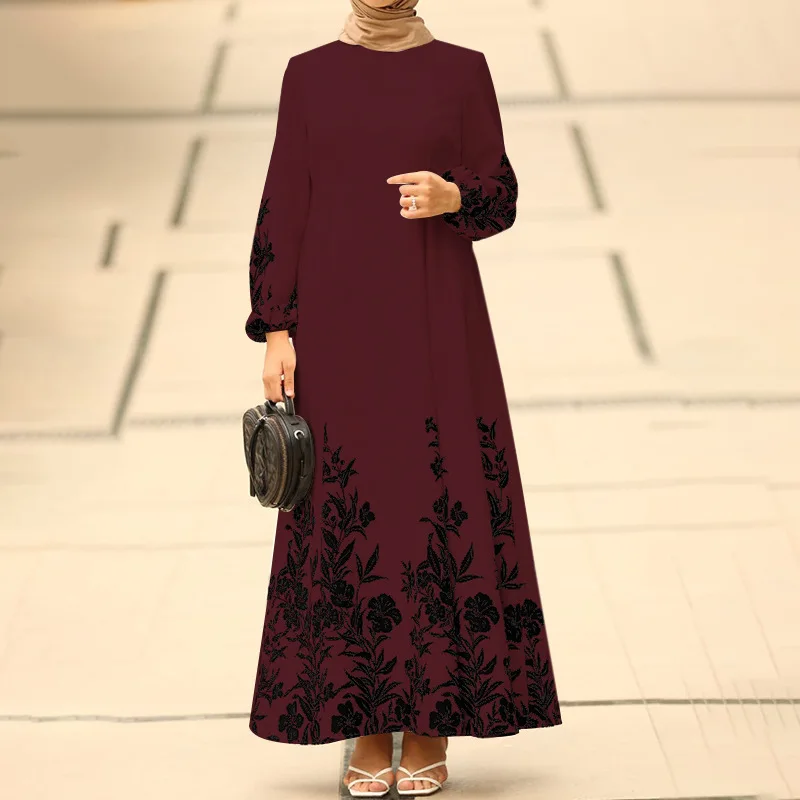 Muslim Spring Women's Dress Stylish Abaya Kaftan Robes Floral Printed