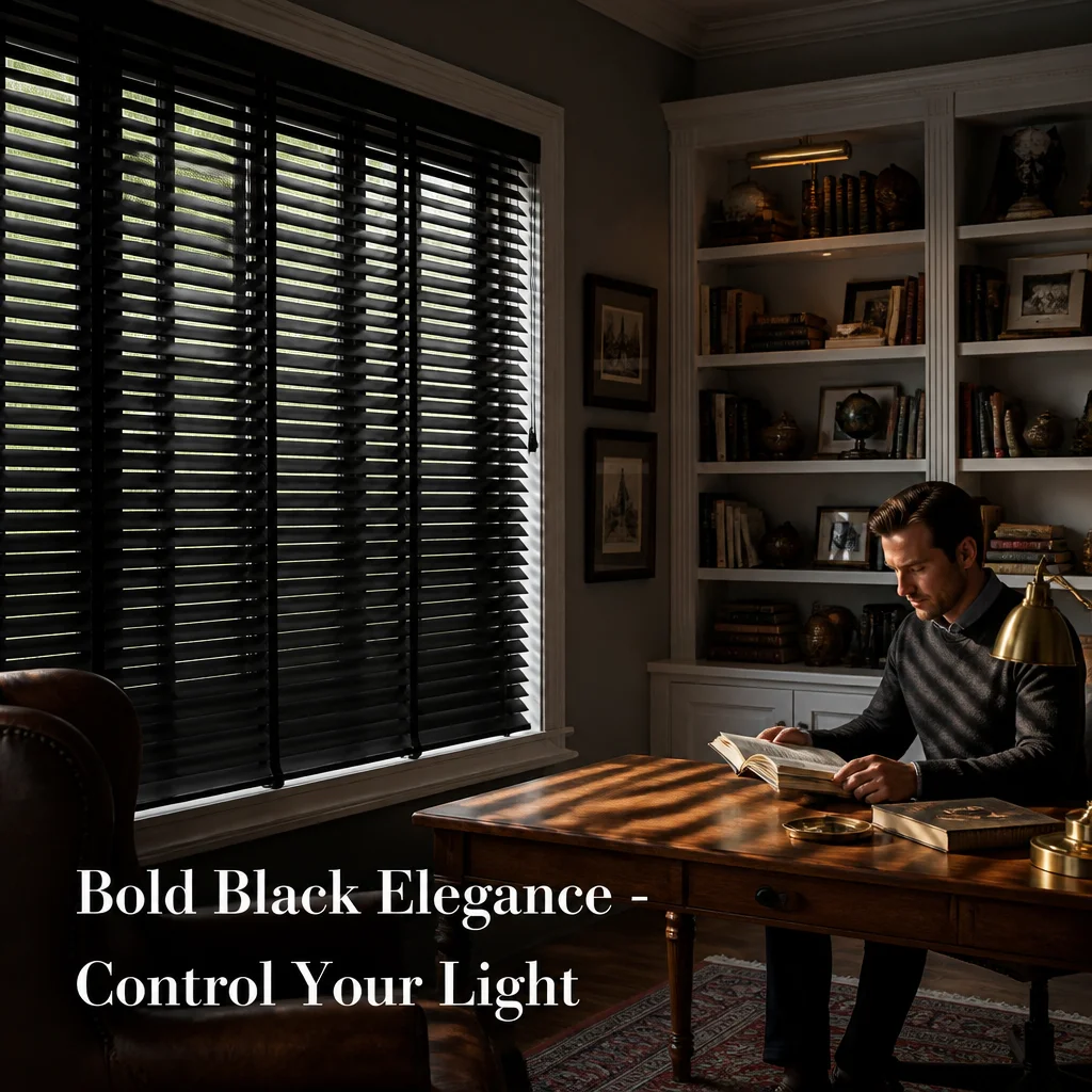 Wood Venetian Blinds Horizontal Built-In 50mm Painted Black Wide Herringbone Ladder Tape Pull Cord Paulownia Custom Size Home
