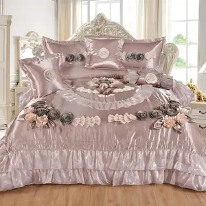 Wholesale King Size Duvet Cover Set 6 Pcs, Customizable 300TC Satin Wedding Bedding for Hotel & Reseller
