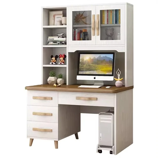 High Quality Plywood MDF Computer Table Book Shelf Solid Wood Kids Study Table with Bookshelf  Home Bedroom Study Desk