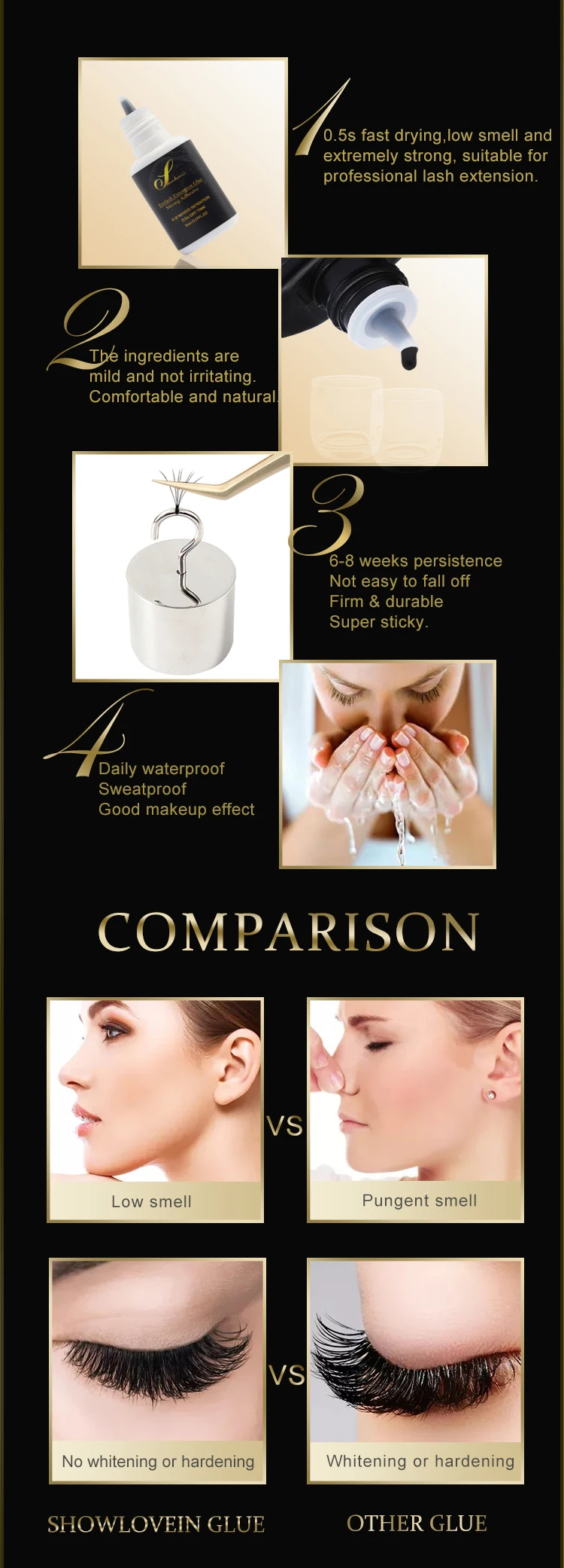 0.5 Second Waterproof Eyelash Extension Glue Custom Lash Glue For