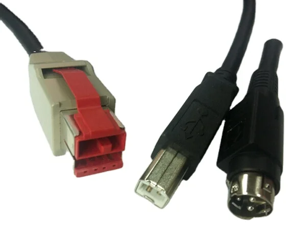 LOT 5X POS CABLE 24V HOSIDEN 3 PIN POWERED MALE MALE AURES DIGIPOS EPSON EPOS