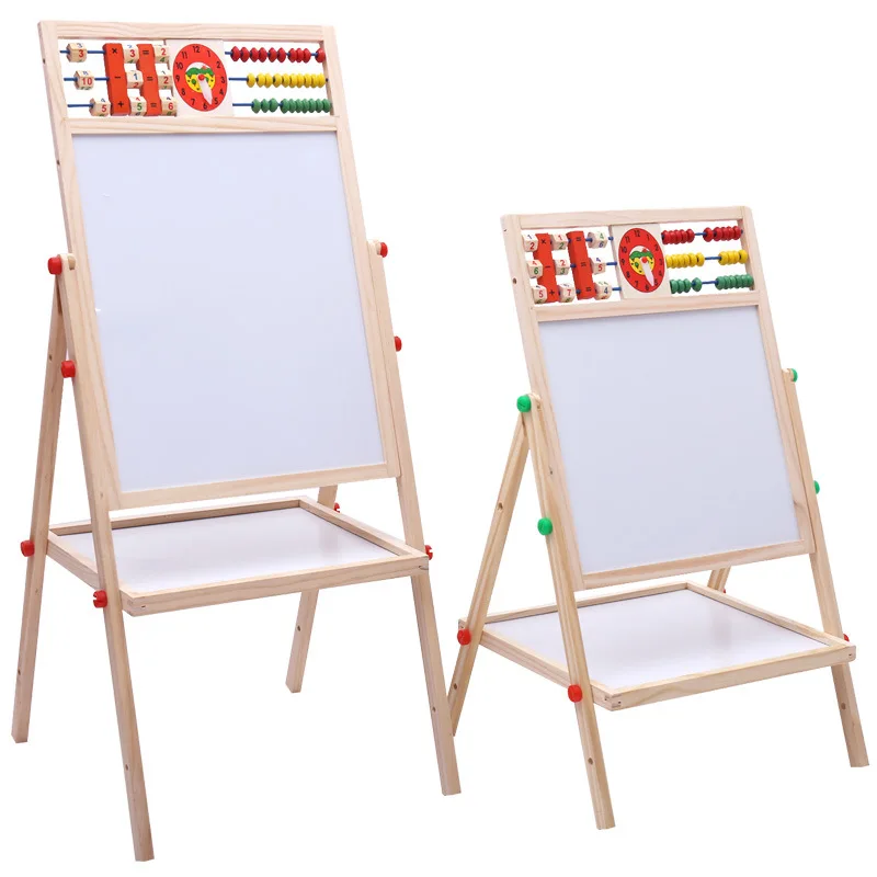 360 Degree Display Double Side Painted Magnetic Drawing Flip Chart Easel in Wooden Frame and Stand for Kids