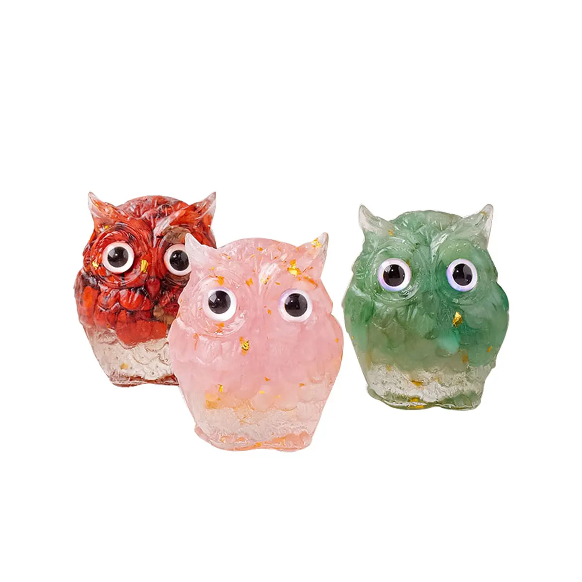 Natural Crystal Chips Owl - Healing Amethyst Resin Citrine