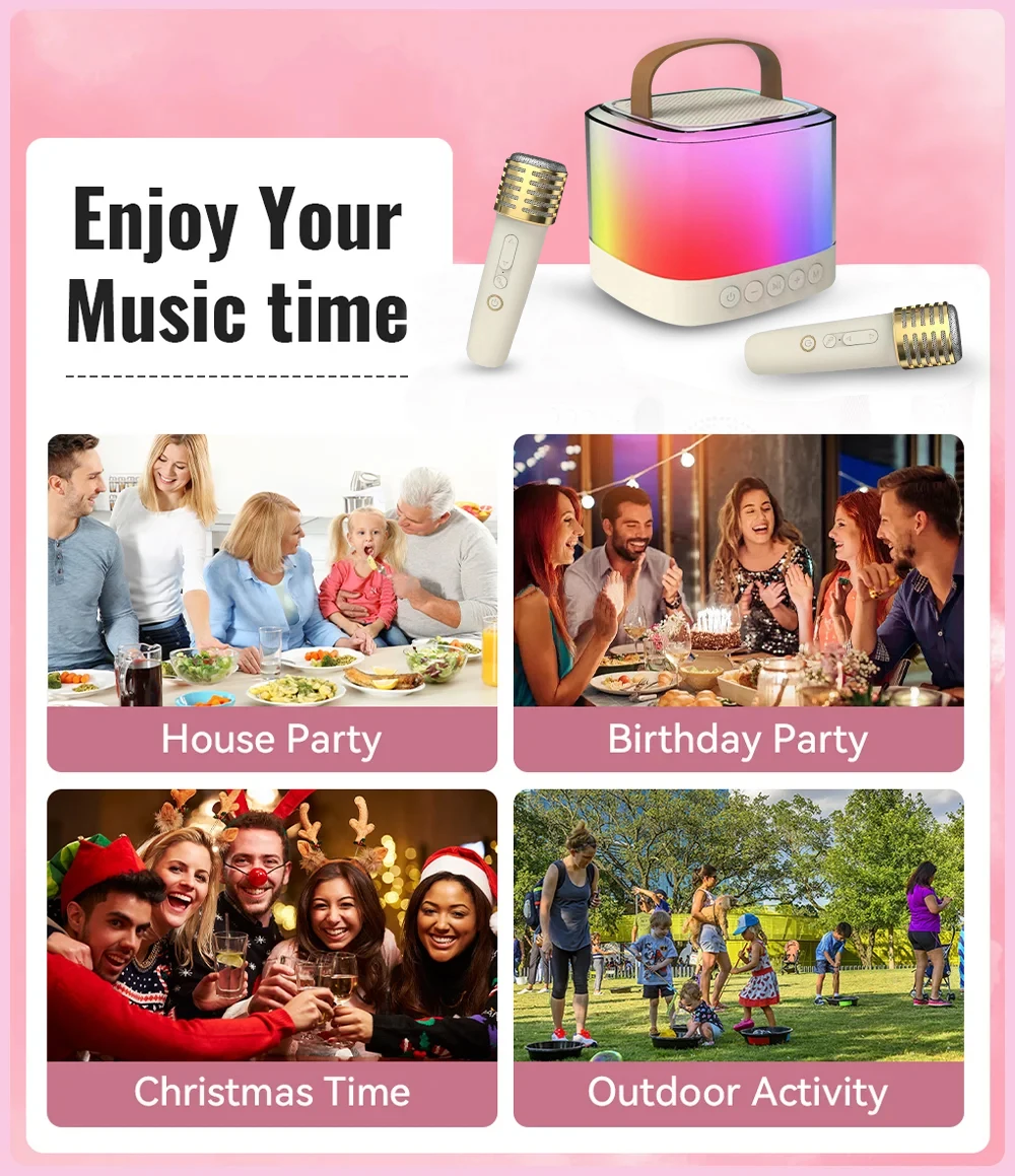 Karaoke Microphone Dual Mic Family KTV TF Card Play Christmas Kids Gift Portable Subwoofer Wireless Speaker for 5.3 LED