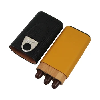 Classic Cigar  Humidor Case Travel Cigar Accessories Set 3 Fingers  Cigar Case with Cutter