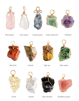 natural gemstone 7 chakras healing crystal raw agate amethyst rose quartz stone pendant necklace for Women jewelry