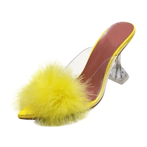 Fashion Pointed Toe Clear PVC Transparent Heel Mules Slip on Women Shoes Ladies High Heels Dress Sandals