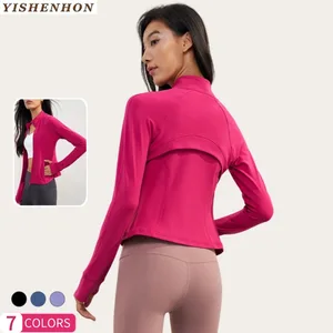 YISHENHON Custom Women's Yoga Jackets  Thumb Hole Zipper Lightweight Fitness Sports Jackets Workout Yoga Clothing With Pocket
