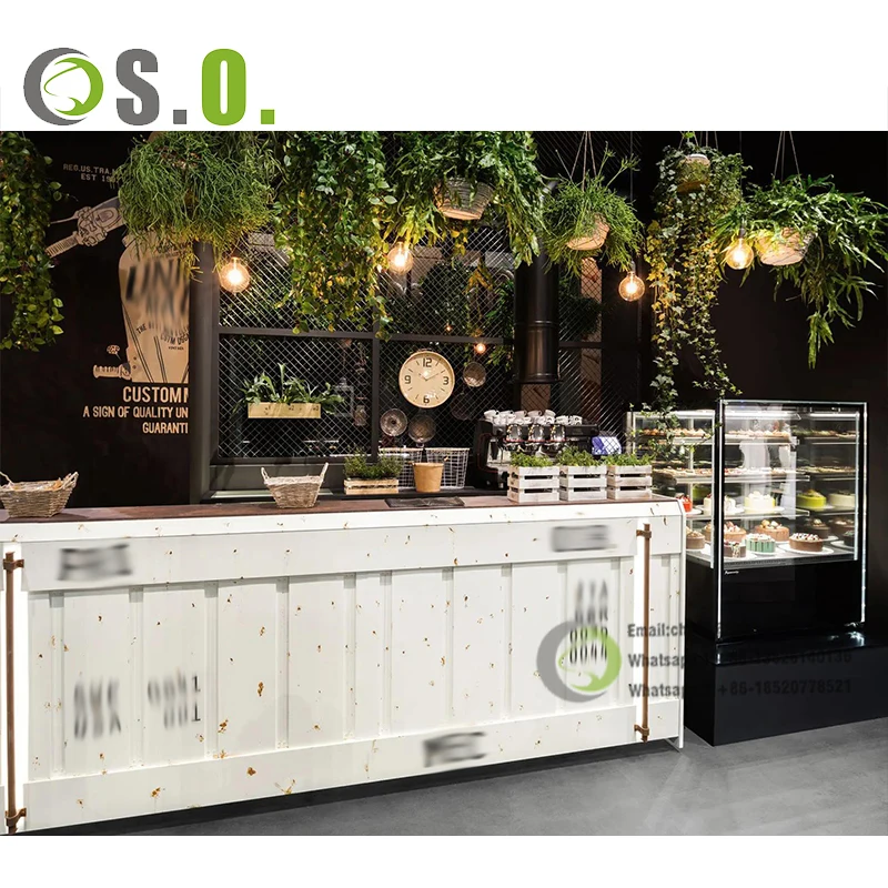 Baking Paint Modern Counter Coffee Sandwich Shop Design Restaurant Wooden Bar Counter Table