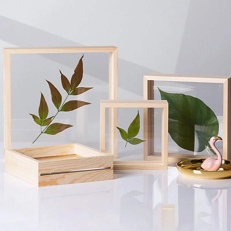 木製装飾両面ガラス標本木製フレーム額縁透明木製フォトフレーム