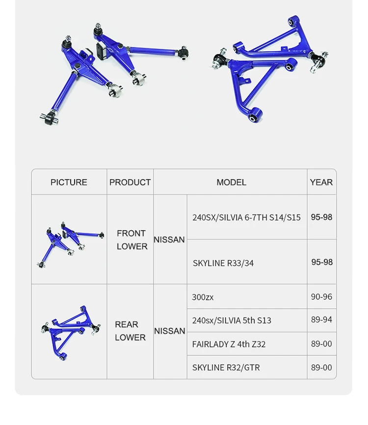 Front Lower Rear Control Arm Suspension Wishbone Kit For Nissan 240sx