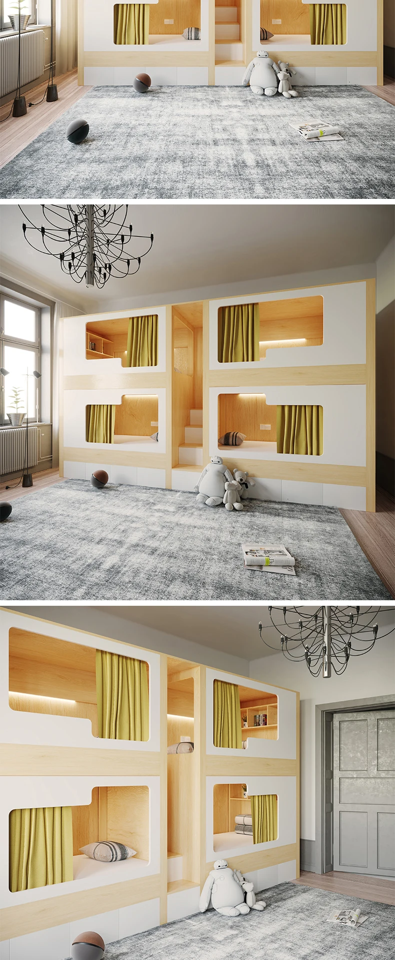 product free 3d design service oem odm custom metal frame capsule school bunk dormitory bed with stair for hotel school bedroom-8