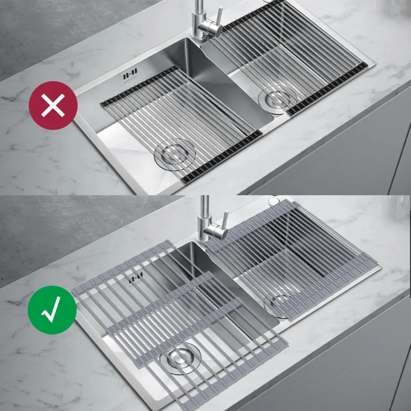 Expandable Roll up Dish Drying Rack for Kitchen Adjustable Foldable Silicone Wrapped Large Over the Sink Roll up Dish Drainer
