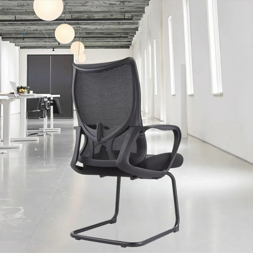 Black Matte Arched Frame Chair Fixed Armrest Ergonomic Support Modern Compact Design 4