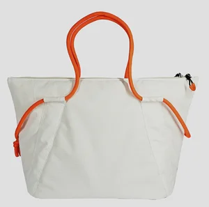 Lightweight Nylon Tote Bag with Adjustable Orange Rope Handles, Water-Resistant Everyday Shoulder Bag for Casual Use