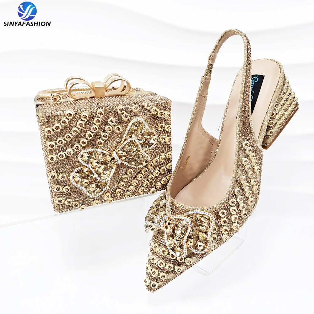 Sinya Flower Shoes Bag Set With Stones Beautiful Italian Shoes to Match Bag Set Women Party Shoes Set