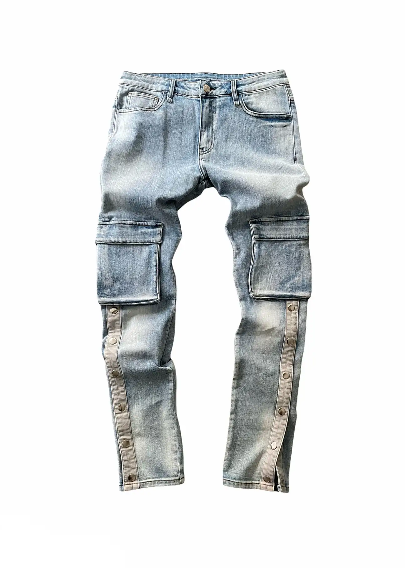Custom Wholesale Factory Direct Men's Casual Fashion Vintage Single Item Foot Slit Pocket Washed Slim Skinny Jeans