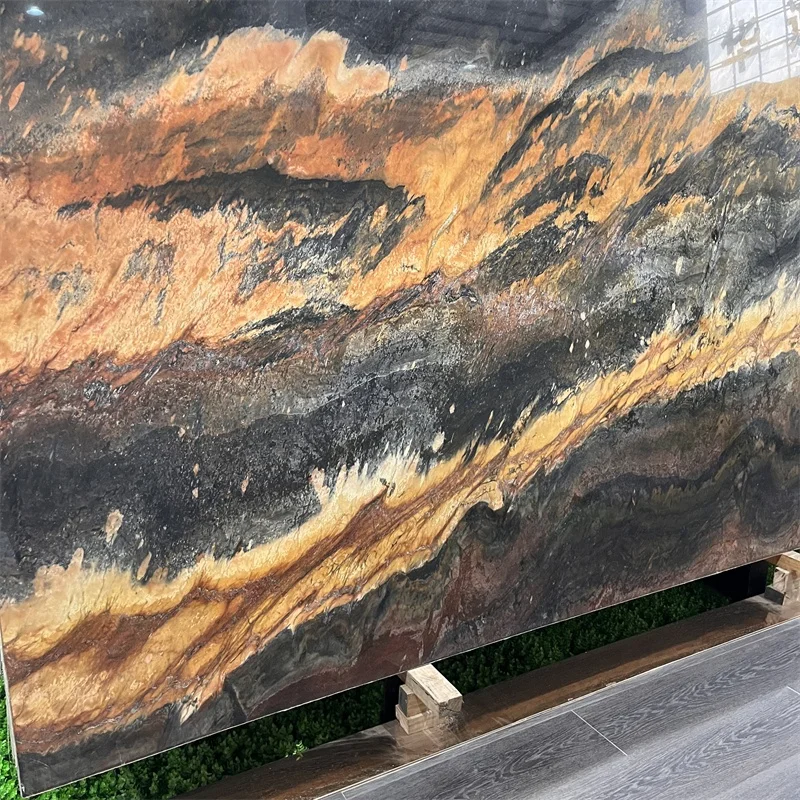 Naturalis Modernus Designus Luxuriosus Phoenix Aureus Quartzitus Tabulae Pro Parietis Fondo Designando