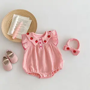 Casual Infant Summer Princess Triangle Floral Pattern Crepe Bodysuit Baby Girl Rompers