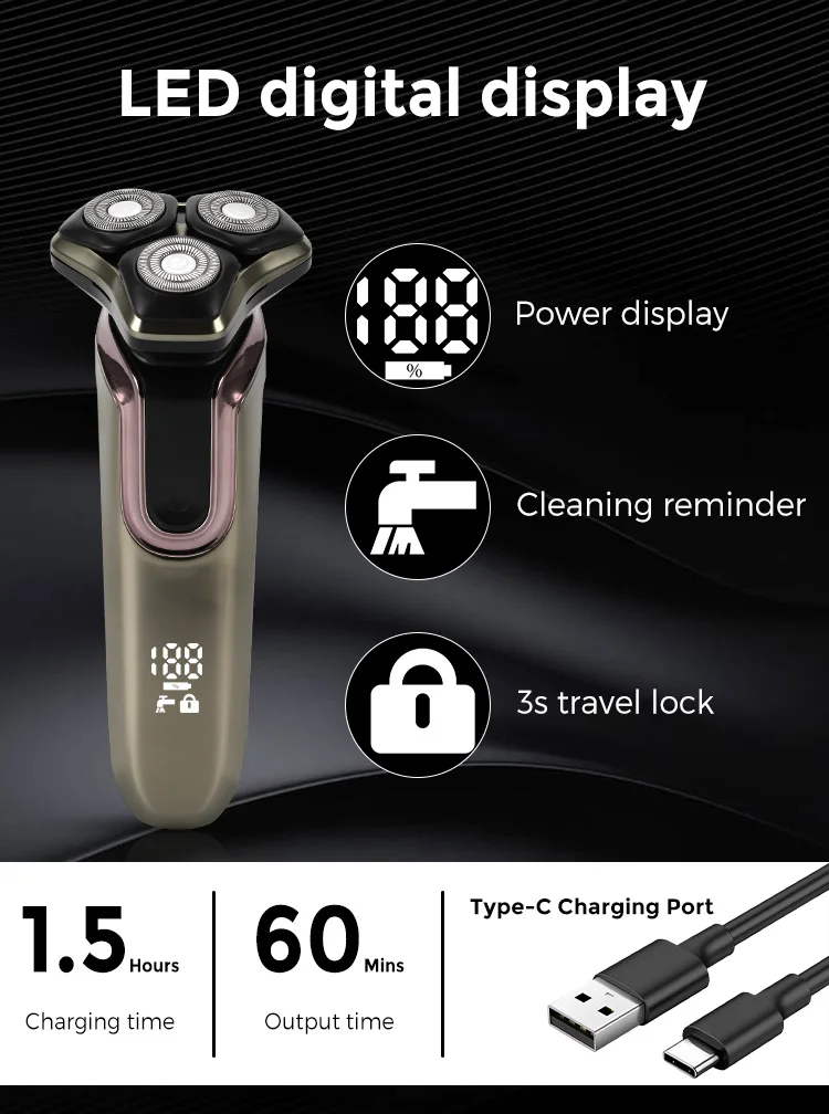 Portable Mens Beard Shaver Wet And Dry Shaving Machine Beard With 3