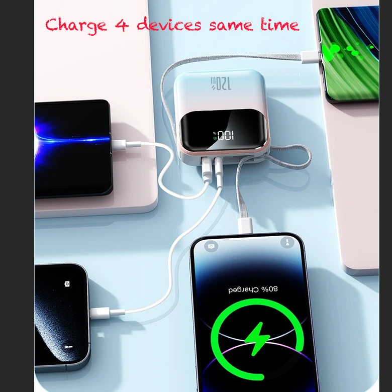 Custom Logo 10000mAh Power Bank for Corporate Gift Promotional Giveaway New Design 22.5W Fast Charge USBC 2 in 1 Cable Powerbank