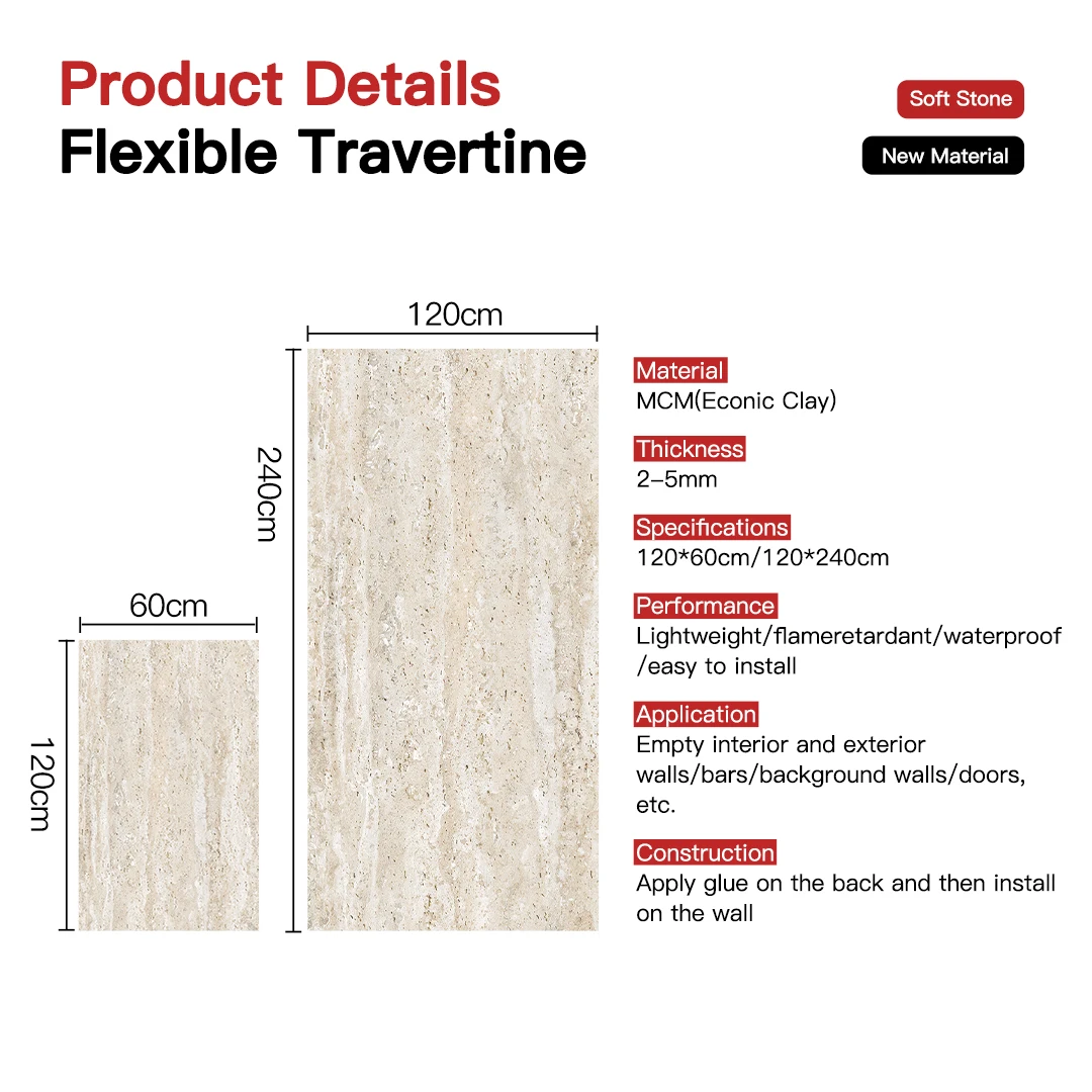 Free Samples Travertine Stone Table Texture Design Floor Wall Soft Ceramic Tile Flexible Stone Veneer Stripe