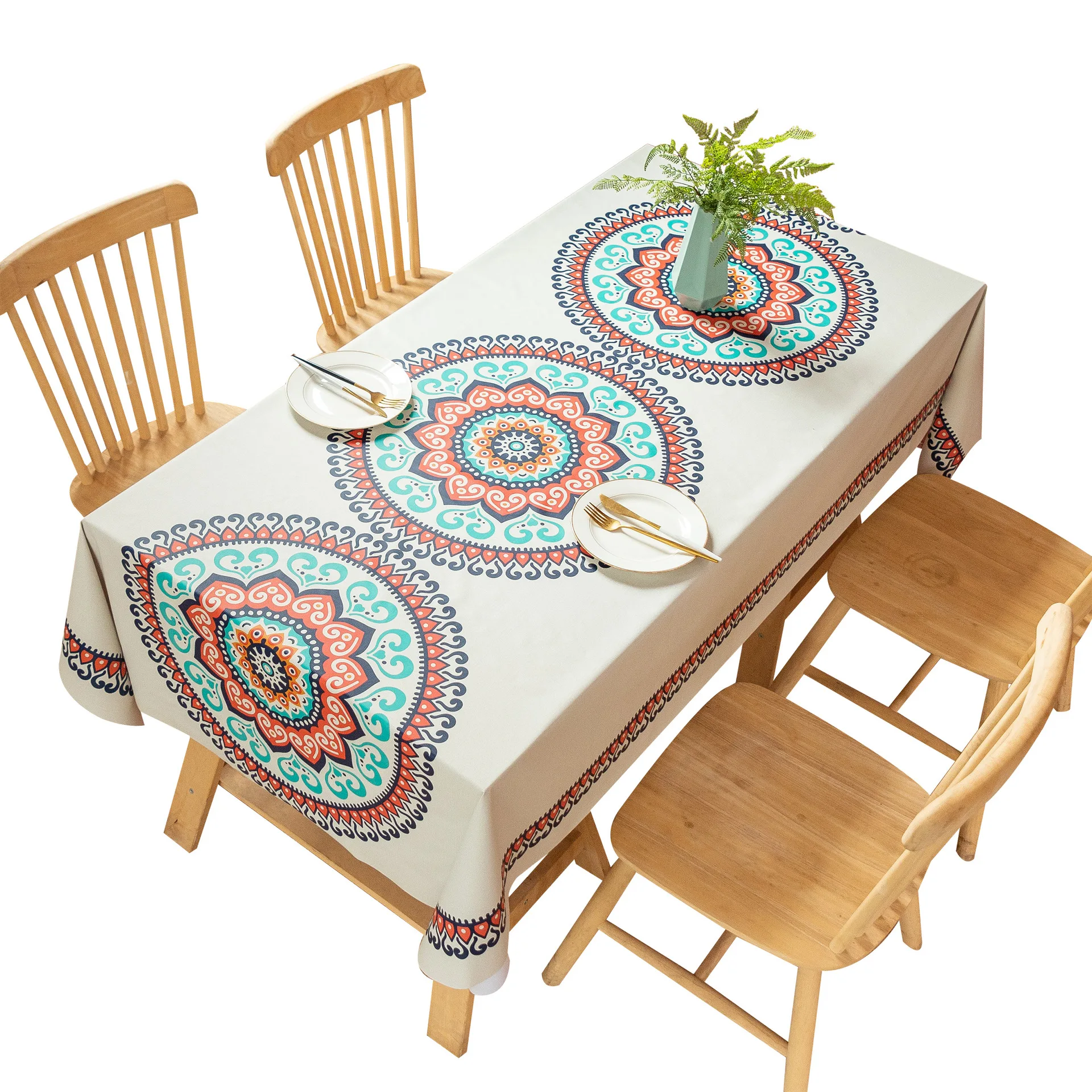 Waterproof Party Bohemian Nordic Style European Banquet Round Stripe Oil Table Cloth