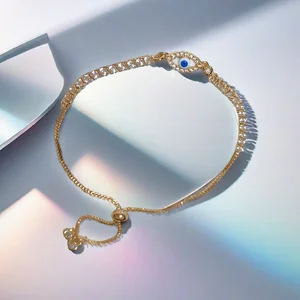 Women Tennis Zircon Blue Evil Eye Bracelet Fashion Chain & Link Bracelets Gold Plated Copper Jewelry Fancy Jewellery for Ladies