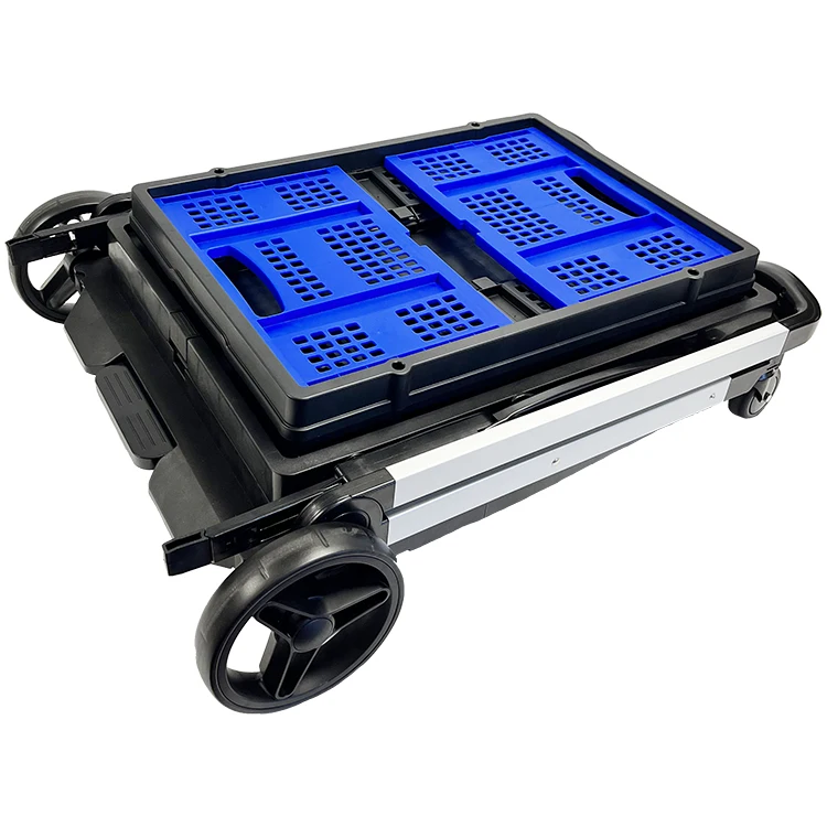 Multi Function Folding Carts 2 Layer Aluminum Folding Trolley Portable Utility Shopping Cart with Wheels