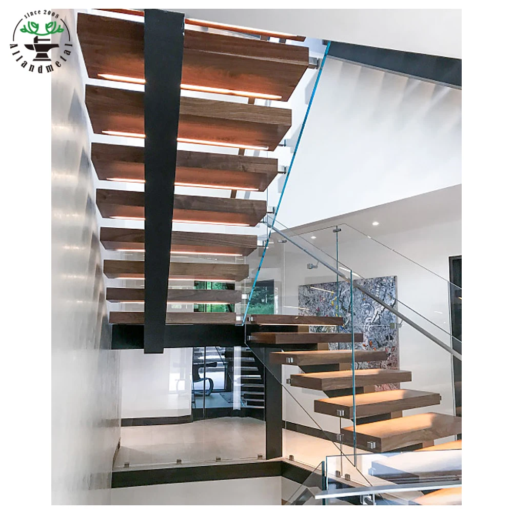 Fabricated LED Stairs Galvanized Mono Strigner Stair Cases with Led Strip Light Under Steps