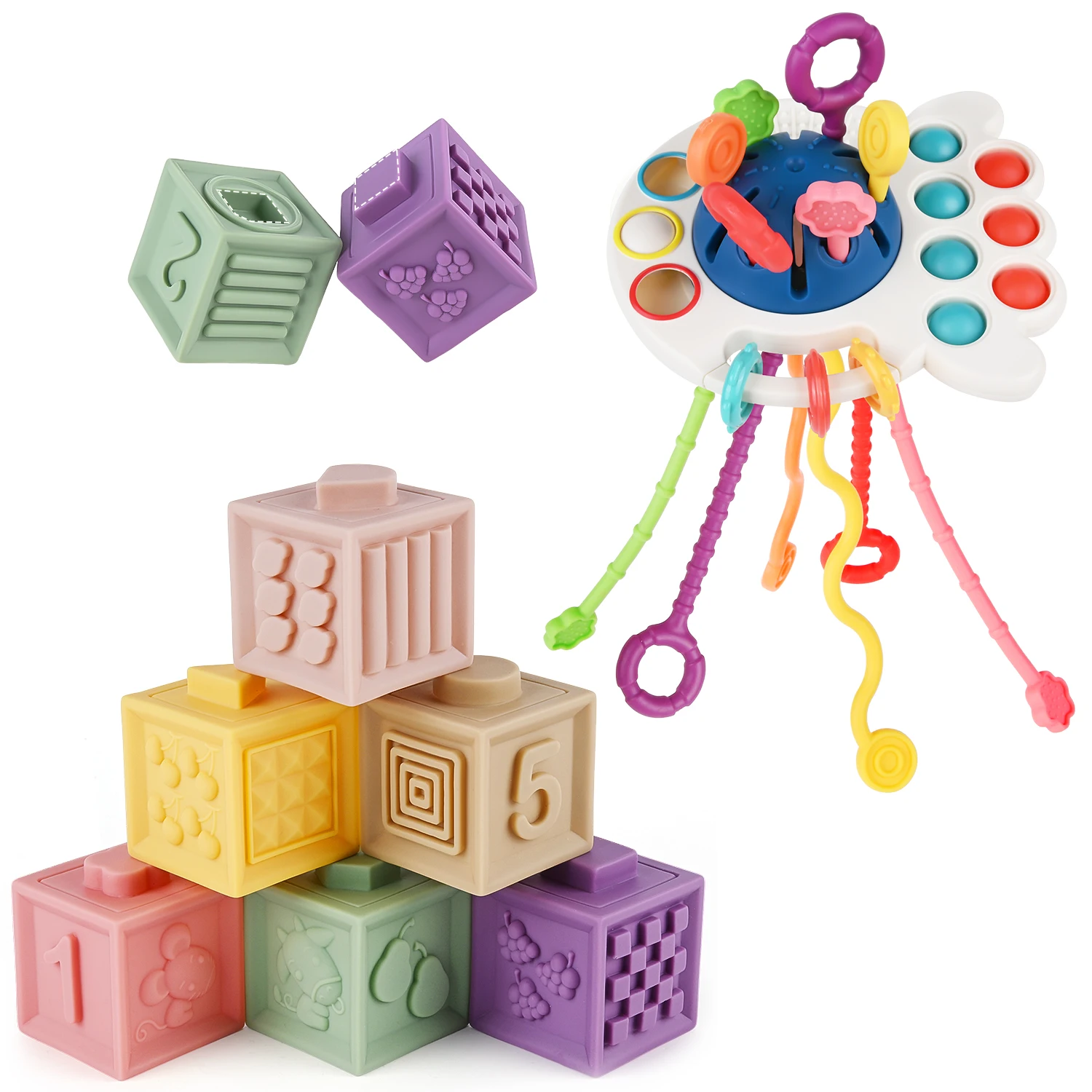 Silicone Stacking & Teething Toys For Babies - Soft Building Blocks 6+ Months