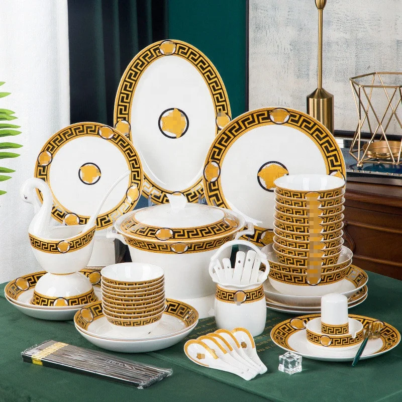 Luxury Royal Style Golden Versace Bone China Dinner Set Versace