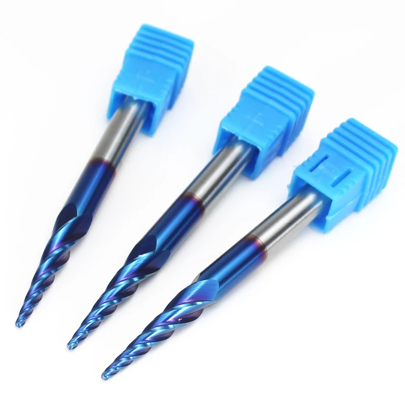 OEM Alloy 1/4 1/8 HRC65 Nano Blue Coating CNC Router Bit Sets Solid Carbide 2 Flute Carving Wood Bit Set Custom ODM Support