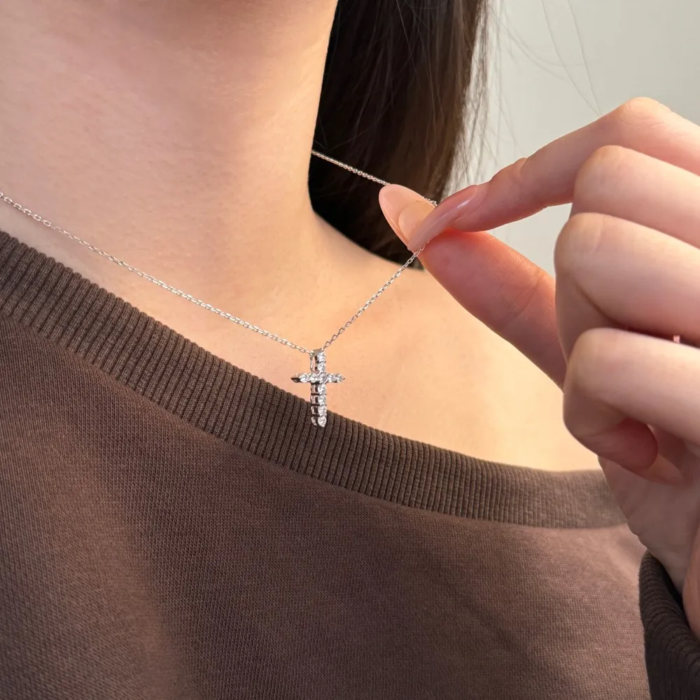 KAKODIY Classic Design Exquisite Fashion 925 Sterling Silver Chain Buckle Dazzling 5A Zirconia Cross Pendant Necklace for Women detail 7